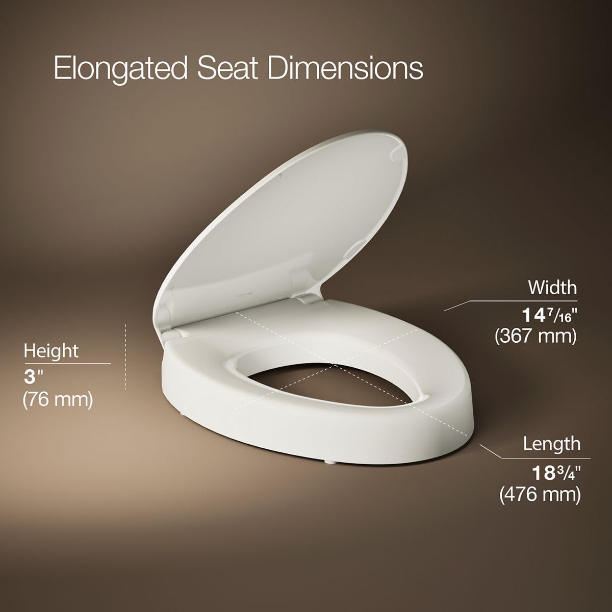 KOHLER 25875-96 Hyten 3" Height, Elevated Soft Close Elongated Toilet Seat, Contoured Seat with Grip-Tight Bumpers, Quick-Attach Hardware, No Slam Toilet Seat, Biscuit (Pack of 2)