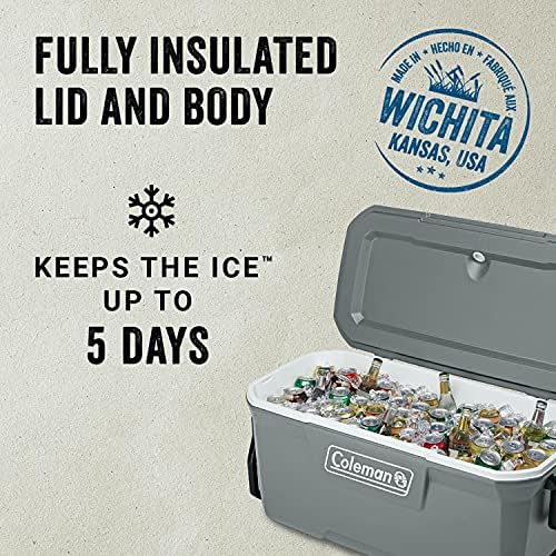 Coleman Classic Series Insulated Portable Wheeled Cooler, Leak-Resistant Outdoor Hard Cooler Keeps Ice up to 5 Days, 100-Quart