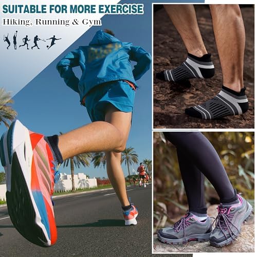 EBMORE 6 Pairs Merino Wool Ankle Hiking Running Socks Compression Support Thick Cushion No Show Socks for Men Women