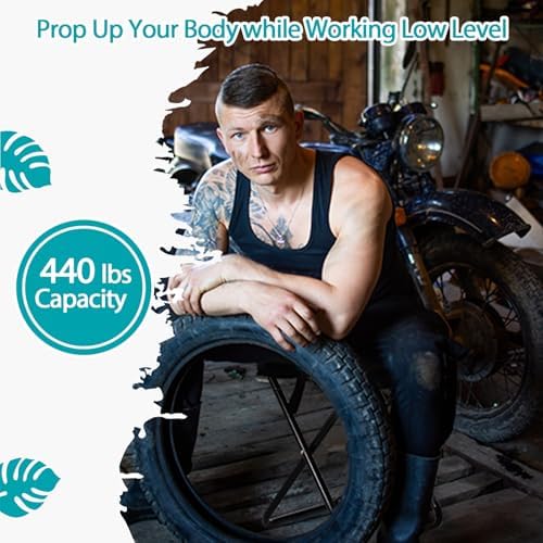 Heavy Duty 16" Folding Stool - 440LB Capacity Lightweight Aluminum Alloy, 2.08lbs Collapsible Camping Chair for Outdoor, BBQ, Travel