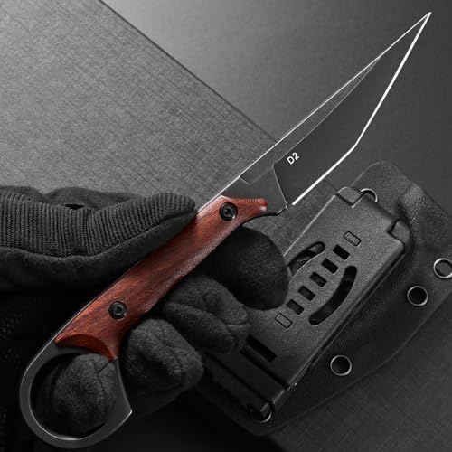 Ccanku C1140 Fixed Blade Knife,D2 Blade Dalbergia Handle EDC Tool Utility Knife for Outdoor, Survival, Hiking, Camping(Dalbergia)