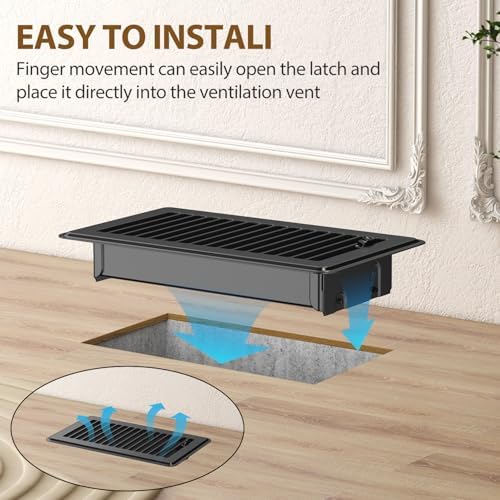 2x10 Floor Register, Floor Vent Covers 2 Pack, Steel Adjustable Air Supply Grille Register Vent Cover Grill for Sidewall and Floor, Vent Covers for Home Floor, Black