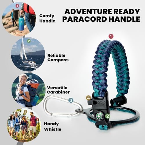 Insulated Water Bottle 87 oz, Triple Wall Vacuum Stainless Steel (Cold for 48 Hrs), Leak Proof & Non-BPA, Modern Water Flask Jug with Paracord Handle & Straw Spout Lids, Cyan Blue