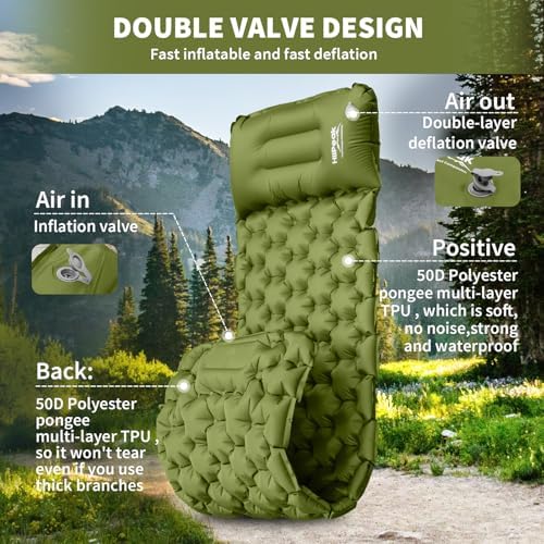 HiiPeak Sleeping Pad for Camping- Ultralight Inflatable Sleeping Mat with Built-in Foot Pump & Pillow, Upgraded Compact Camping Air Mattress for Tent, Backpacking, Hiking