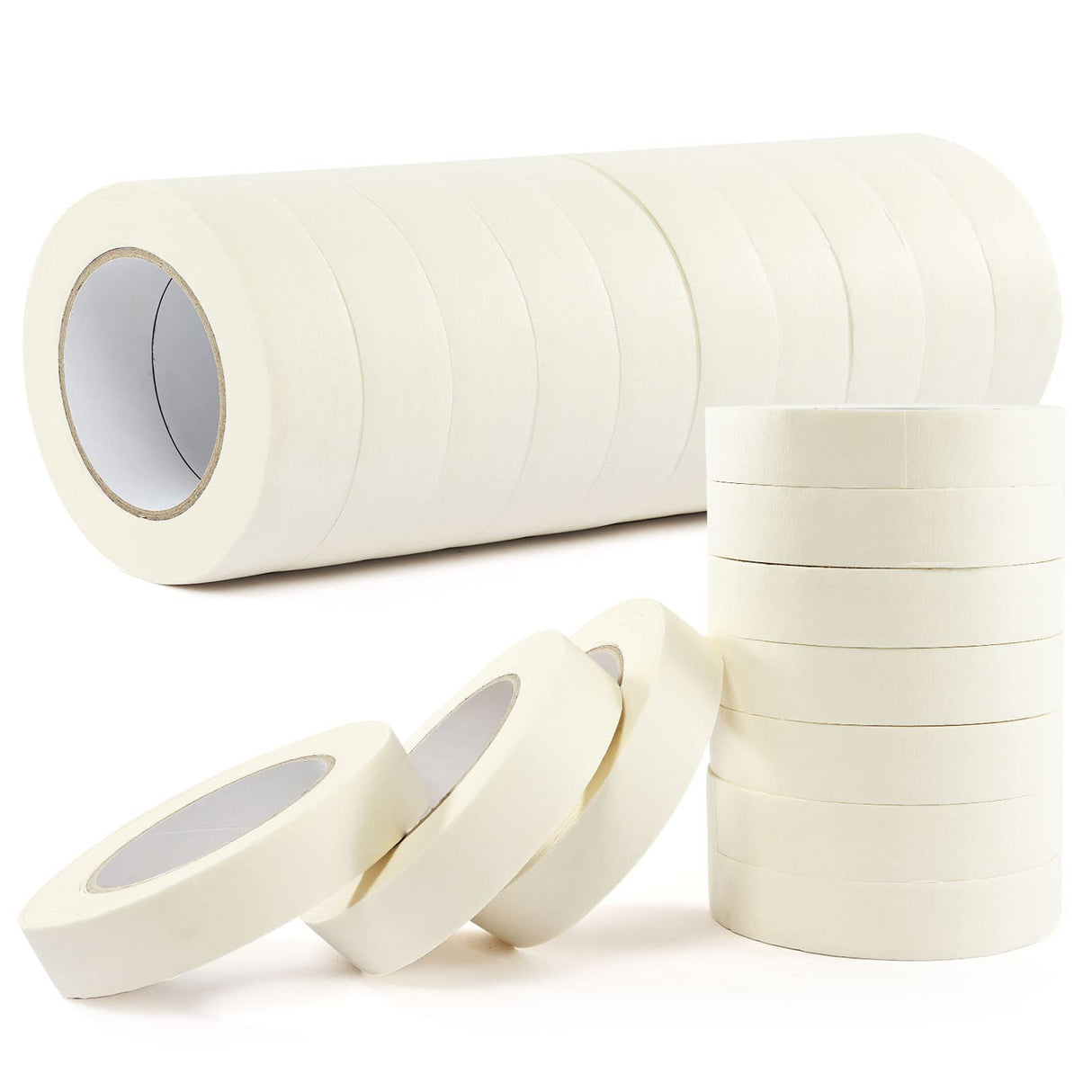 SEBETOW Masking Tape Bulk 1 Inch 20 Packs - White Beige Masking Tapes for General Purpose, Craft, Art, Home, Office, School, 1 Inch x 55 Yards x 20 Rolls