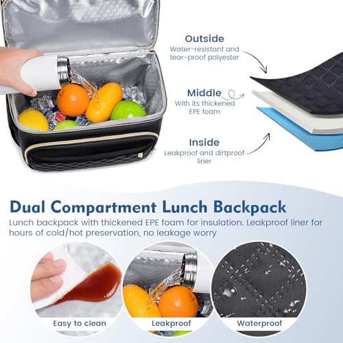 Backpack Cooler Lunch Backpacks Double Decker Lunch Box,Insulated Backpacks Lunch Cooler Bags, Lightweight Leakproof Lunchbox Back Pack for Women Men to Travel,Picnic,Hiking,Beach,Camping