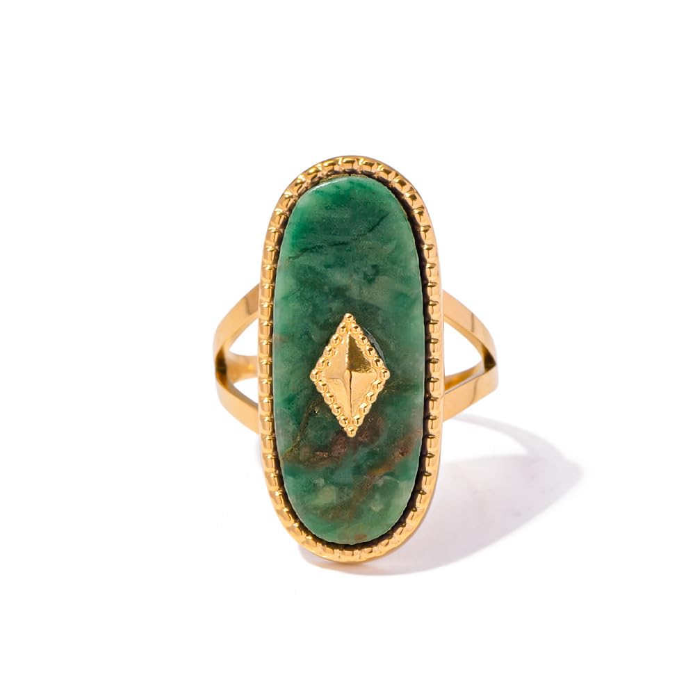 Dikixe Western Chunky Gold Natural Lapis Lazuli/African Jade Statement Ring