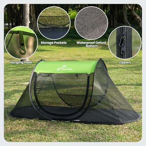 Sportneer Pop-Up Mosquito Net Tent, Portable Foldable Mosquito Tent with Bug Screen Net Adults Kids for Camping Cot, 1 Person Camping Tent for Bed