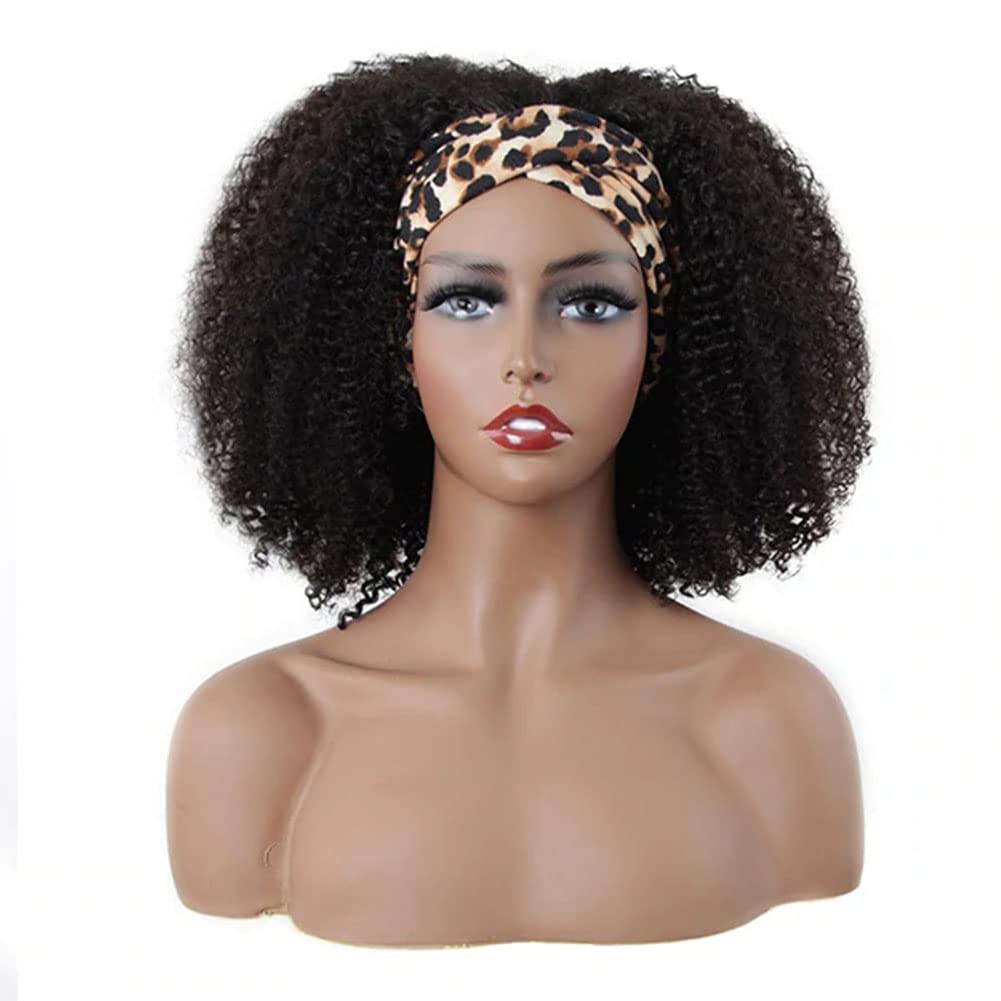 ISEE Hair Afro Kinky Curly Headband Wig Human Hair 180% Density Afro Wigs for Black Women Natural Curls 10A Glueless Human Hair Wigs (14 Inch)