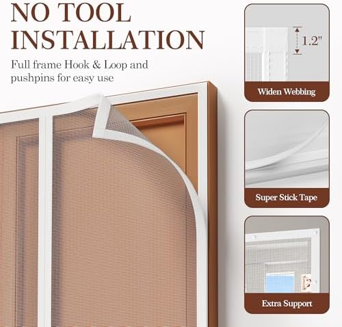 Yotache White Magnetic Screen Door Fit 70" x 79" Doors, Screen Size 72" x 80" Double Door Screen Mesh for Front, Patio Sliding Door