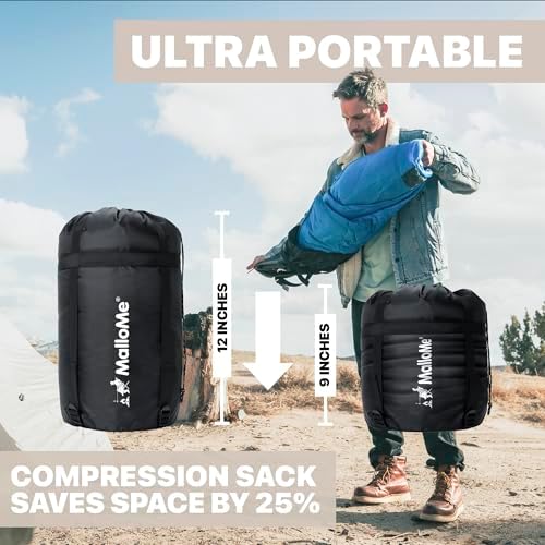 MalloMe Sleeping Bags for Adults Cold Weather & Warm - Backpacking Camping Sleeping Bag for Kids 10-12, Girls, Boys - Lightweight Compact Camping Essentials Gear Accessories Hiking Sleep Must Haves