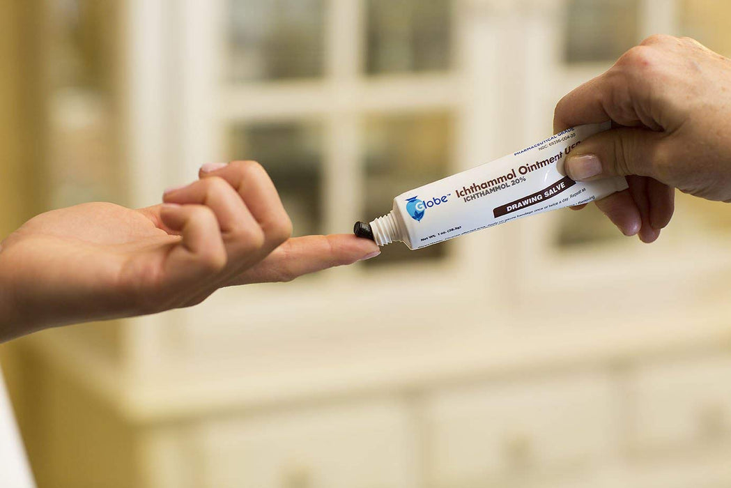 GLOBE Ichthammol Ointment 20% (Drawing Salve) 1 OZ - Soothing Skin Relief, Treatment of Eczema, Acne, Boils, Splinters, Bee Stings - Maximum Strength