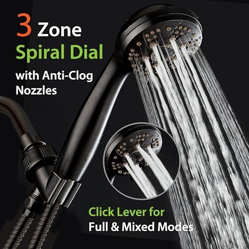 AquaDance High Pressure 6-Setting Oil Rubbed Bronze Handheld Shower Head with Stainless Steel Hose. Officially Independently Tested to Meet Strict US Quality & Performance Standards!