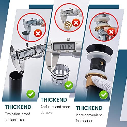 Vessel Sink Drain, Bathroom Faucet Vessel Sink Pop Up Drain Stopper, Built-In Anti-Clogging Strainer, with Overflow Matt Black, Fits Standard American Drain Hole(1-1/2" to 1-3/4") RWF083P