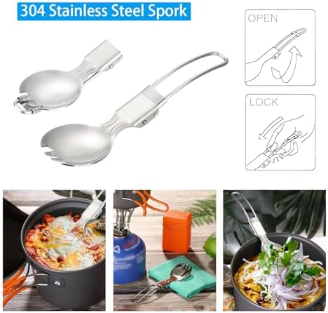 Odoland 6pcs Camping Cookware Mess Kit with Lightweight Pot, Stove, Spork and Carry Mesh Bag, Great for Backpacking Outdoor Camping Hiking and Picnic