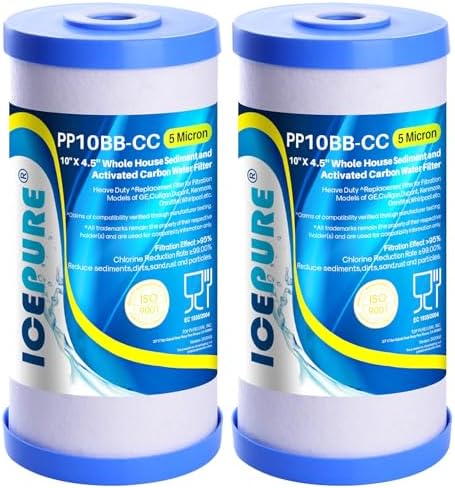 ICEPURE 5 Micron 10" x 4.5" Whole House Water Filter Compatible with GE FXHTC, GXWH40L, RFC-BBSA, W50PEHD, GXWH35F, GNWH38S, Dupont WFHD13001, R50-BB, Pack of 2