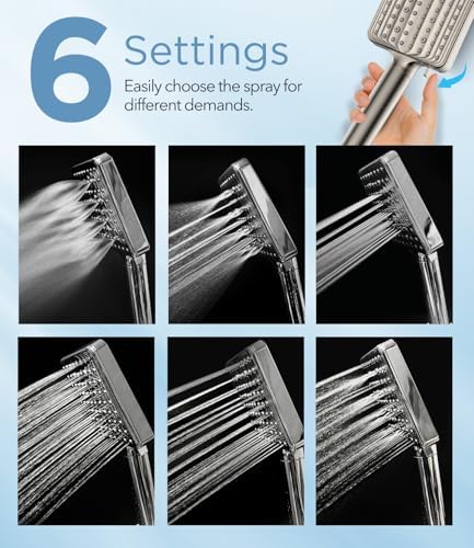 Filtered Shower Head - 6 Modes High Pressure Handheld Shower Head with Filter Mineral Beads, Detachable Handheld Showerhead Set with Stainless Steel Hose and Shower Arm Bracket (Brushed Nickel)
