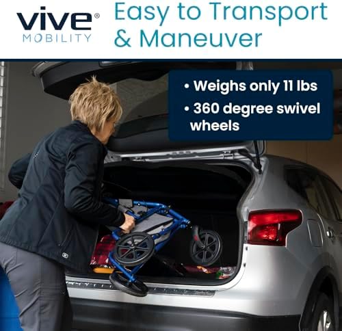 Vive Mobility 3 Wheel Walker - Three Wheeled Rollator for Seniors - Lightweight, Foldable, Narrow, Heavy Duty - for Elderly Men Women - Folding 3-Wheel Tri Scooter with Basket Bag (FSA HSA Approved)