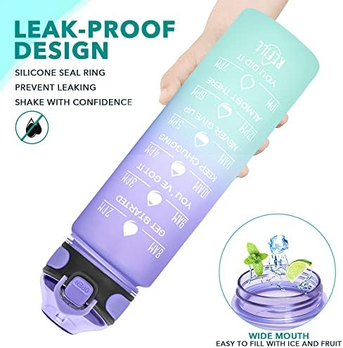 Enerbone 32 oz Drinking Water Bottle with Times to Drink and Straw, Motivational with Carrying Strap, Leakproof BPA & Toxic Free, Ensure You Drink Enough Water for Fitness Gym Outdoor