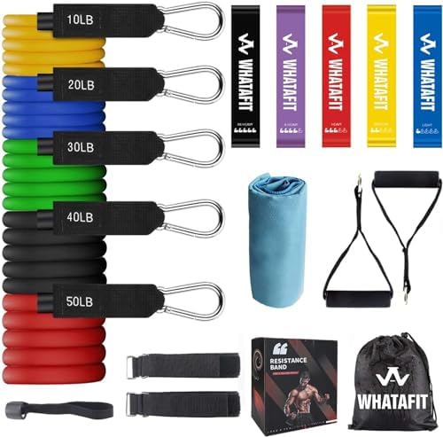 WHATAFIT Resistance Bands, Exercise Bands,Resistance Bands for Working Out, Work Out Bands with Handles for Men and Women Fitness, Strength Training Home Gym Equipment