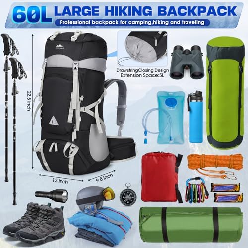 IGOLUMON 60L Hiking Backpack Waterproof Camping Backpack with Rain Cover Large Lightweight Backpacking Backpack for Men Women