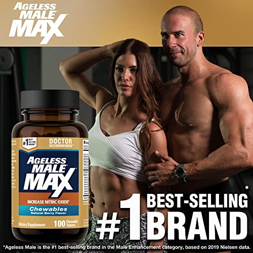 Ageless Male Max Chewable Nitric Oxide Booster Supplement for Men – High Potency Ashwagandha Extract to Boost Workouts, Muscle & Performance, Reduce Stress, Support Sleep (100 Chews, 1-Bottle)