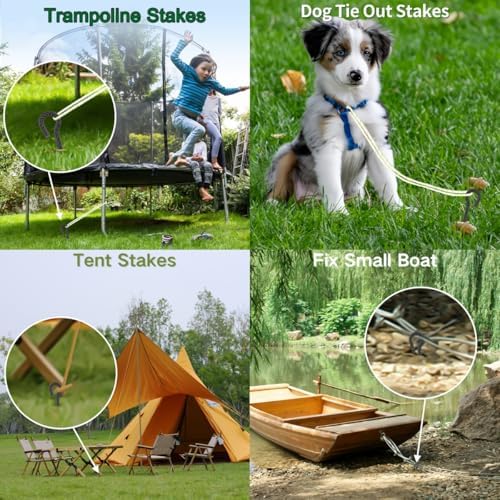 18 Inch Rebar Stakes with Loop 12 Pack Tent Stakes Heavy Duty 1/2 Inch Diameter Metal Tree Stakes and Supports, Rope Stakes for Walkway Fence Trampoline Outdoor Camping, Black