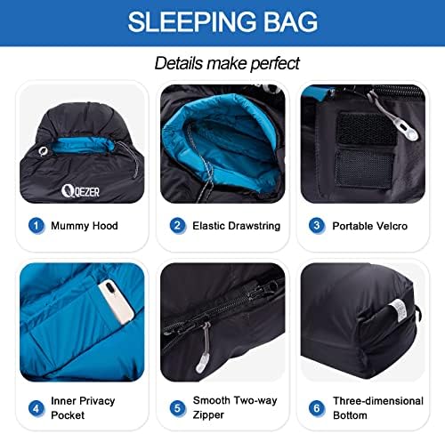 Down Sleeping Bag for Adults 0°F 10°F 15°F 20°F Backpacking Sleeping Bag for Cold Weather with Compression Sack