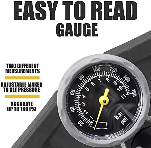 BV Bicycle Pump Durable Bike Floor Pump 17/24 inch Smart Valve Head, 160 psi, Automatically Reversible Presta and Schrader