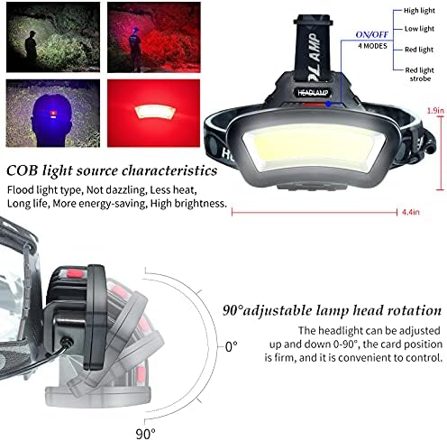DARKBEAM COB Floodlight Headlamp USB Rechargeable with Red Light, 2000 Lumen LED Headlight - Car Maintenance and Night Construction 6-10 Hours Long Battery Life
