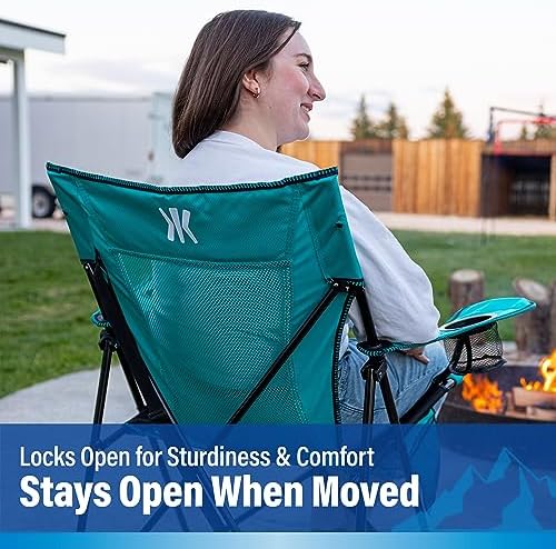 Kijaro Dual Lock Folding Camp Chair - Versatile Sports Chair With Locks Position for Outdoors - Cayman Blue Iguana