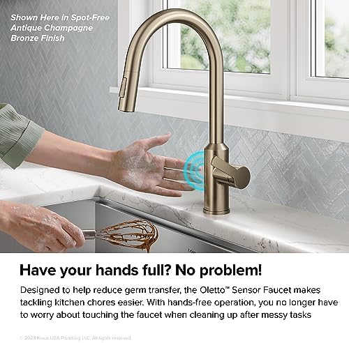 Kraus Oletto Kitchen Faucets Touchless Sensor Single Handle Pull-Down Sprayer in Brushed Brass, KSF-2830BB