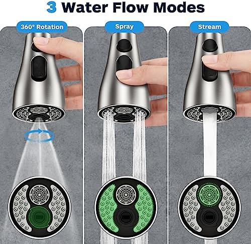 Kitchen Faucet Head Replacement 3 Modes with 17 Adapters, Pull Down Spray Head for Kitchen Faucet, Kitchen Sink Faucet Head G 1/2, Sprayer Head Replacement, Compatible with Moen,Delta, Kohler Faucets