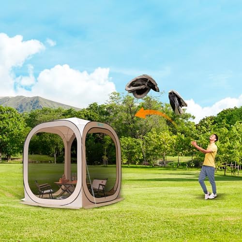 Pop Up Tent,Portable Canopy Tent with Mesh Mosquito Net, Screen House Room Canopy Shade Screen Tent 6 x 6 FT with Carry Bag for Patio, Backyard, Sports & Outdoors Activities, Beige