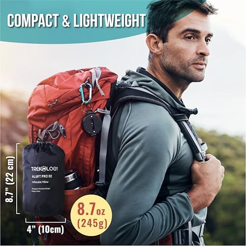 TREKOLOGY Premium Inflatable Camping Pillow with Removable Foam-Padded Case – Noise-Reducing, Ergonomic Design for Outdoor, Backpacking, and Air Travel ALUFT Pro