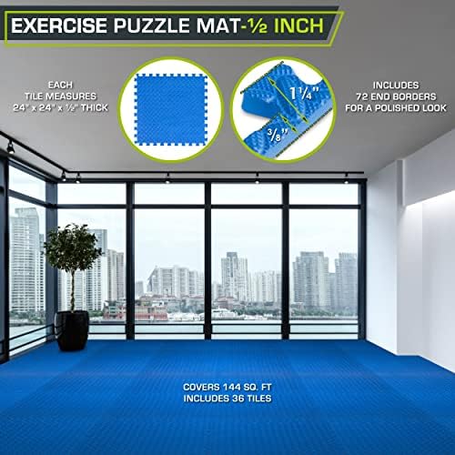 ProsourceFit Puzzle Exercise Mat ½ in, EVA Interlocking Foam Floor Tiles for Home Gym, Mat for Home Workout Equipment, Floor Padding for Kids, Black, 24 in x 24 in x ½ in, 48 Sq Ft - 12 Tiles