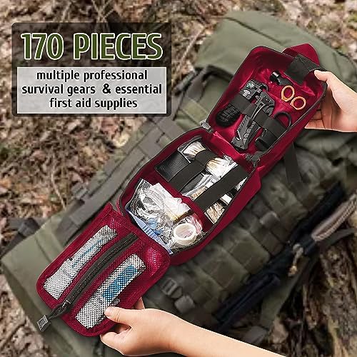 170 PCS Survival Kits, Survival First Aid Kit, Trauma Kit with Essential Survival Gear Emergency Medical Supplies for Hiking Camping Backpacking Outdoor Adventure, Gifts for Christmas Him Dad