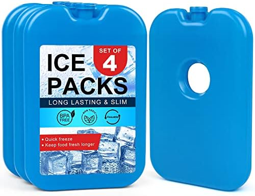 LotFancy Ice Packs for Cooler and Lunch Box, Reusable Freezer Packs for Lunch Bags, Slim Blue Ice Blocks, Long Lasting, Refreezable Flat Cool Packs for Food, Drinks, Milk
