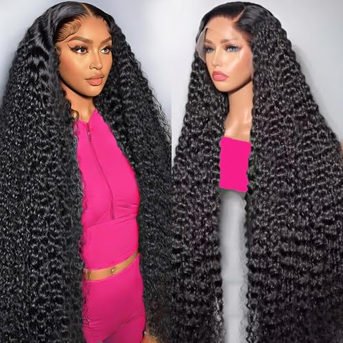 30 Inch Deep Wave Lace Front Wigs Human Hair 200 Density 13x6 HD Transparent Lace Front Wigs Human Hair Pre Plcked Curly Human Hair Wig for Women Deep Wave Frontal Wigs Human Hair with Baby Hair