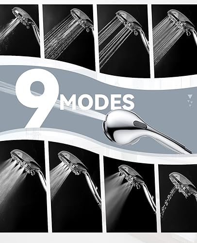 JDO Shower Head with Handheld, High Pressure Handheld Shower Head 9 Settings, Detachable Shower Head Set with Stainless Steel Hose and Shower Bracket (Chrome)