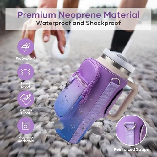 linmaya Water Bottle Carrier Bag with Phone Pocket for Stanley Cup 40/30oz,Insulated Neoprene Water Bottle Holder Cross-boday Bag with Adjustable Shoulder & Handheld Strap Stanley Cup Accessories