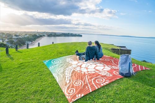 WEKAPO Beach Blanket Waterproof Sandproof Oversized Extra Large Sand Free Beach Mat with Stakes, Storage Bag - Essentials for Outdoor Beach, Picnic (Sea Turtle, 8 X 7 FT (1~4 Person))