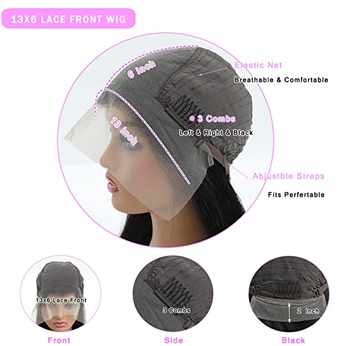 13x6 Lace Front Wigs Human Hair Pre Plucked 180 Density 24 Inch Straight Lace Front Wigs HD Lace Frontal Wigs Human Hair for Women Natural Black with Baby Hair Glueless Wigs