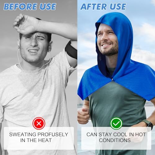 2 Pack Cooling Hoodie Towels, Instant Cooling Towels for Neck and Face, UPF 50 Sun Protection, Ice Towel for Hot Weather, Head Towel for Sports, Camping, Cycling & More Activities