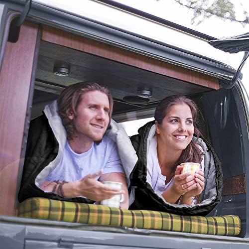 CANWAY Double Sleeping Bag Flannel for Adults Cold Weather Queen Size Two Person Sleeping Bags for Camping with 2 Pillows