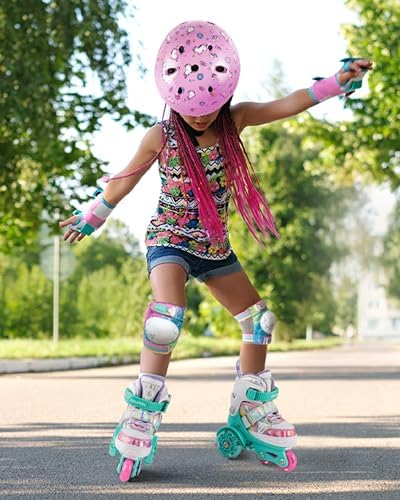 SULIFEEL Rainbow Unicorn 4 Size Adjustable Light up Roller Skates for Girls Boys for Kids