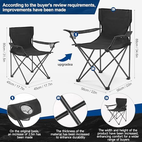 2 Pack Lightweight Camping Chairs, 300LBS Heavy-Duty Portable Folding Chairs with Carry Bag, Compact Design for Camping, Beach, Picnics, and Outdoor Event