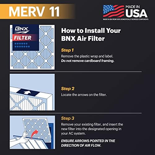 BNX TruFilter 16x20x1 Air Filter MERV 11 (6-Pack) - MADE IN USA - Allergen Defense Electrostatic Pleated Air Conditioner HVAC AC Furnace Filters for Allergies, Dust, Pet, Smoke, Allergy MPR 1200 FPR 7