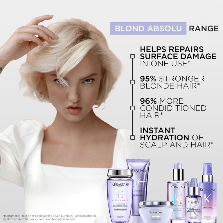 Kérastase Blond Absolu Hydrating Shampoo, Strengthening Conditioner & Heat-Protecting Leave-In Treatment Set For Bleached, Highlighted and Damaged Hair - Nourishes and Illuminates With Hyaluronic Acid