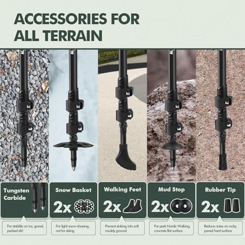 KINGGEAR Nordic Walking Stick, TP1 Hiking Poles Retractable Lightweight 7075 Aluminum, Trekking Poles with Flip Lock, Natural Cork and EVA Grip, 2pc Hiking Gear